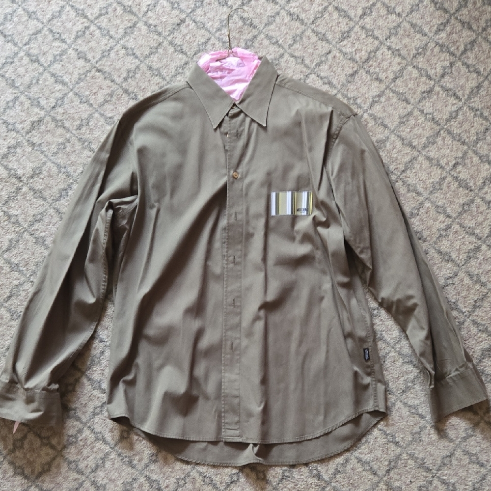 Moschino Olive Green Shirt with Striped Pocket